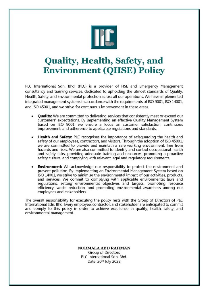 Quality, Health, Safety, and Environment (QHSE) Policy 